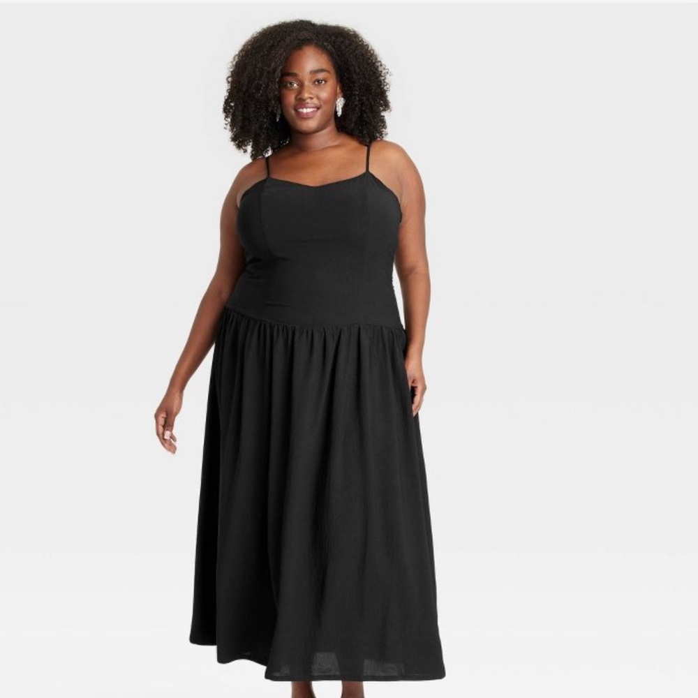 Elegant Black Women's Drop Waist Midi Dress